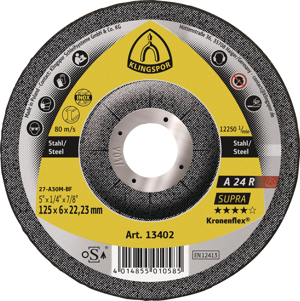 KLINGSPOR Schruppscheibe A 24 R Supra 115 mm gekröpft – 10er-Pack für Stahl und Edelstahl