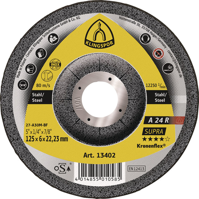 KLINGSPOR Schruppscheibe A 24 R Supra 115 mm gekröpft – 10er-Pack für Stahl und Edelstahl