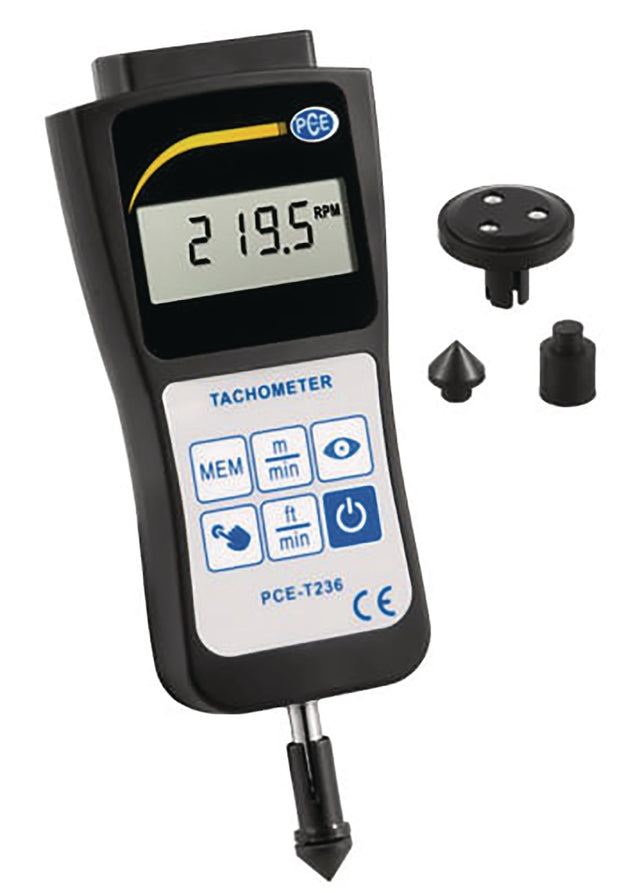 PCE-T236 Handtachometer – Optische & mechanische Drehzahlmessung 5-99999 U/min, ±0,05 %