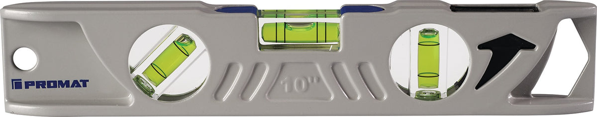 PROMAT Wasserwaage Torpedo 25 cm ± 1,0 mm/m – aus Druckguss mit Seltenerdmagneten und Spiegellibelle
