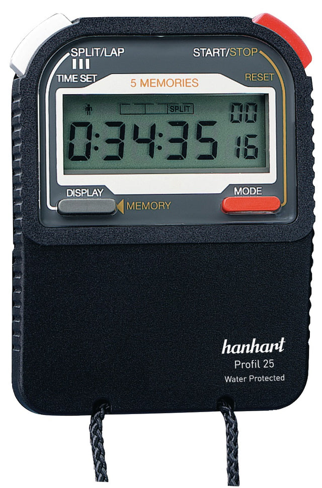 HANHART Stoppuhr Pro 25 – Digitale Profi-Stoppuhr mit 1/100 Sek., 25 Speicher und Event-Counter
