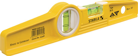 STABILA Torpedowasserwaage 81 S 25 cm – Aluminium, gelb, ± 0,5 mm/m