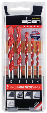 ALPEN Profi Multicut Universalbohrer-Set 3-teilig 5, 6, 8 mm – für Fliesen, Mauerwerk, Metall, Holz