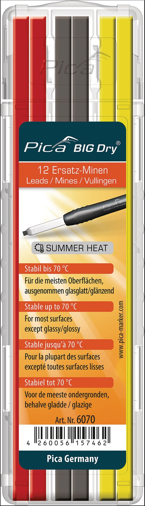 PICA BIG-Dry Minen-Set 12 Minen – 4x gelb, 4x rot, 4x graphit, bis 70 °C stabil