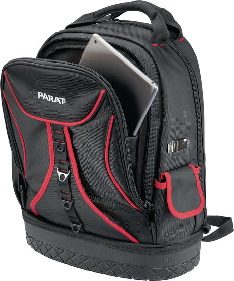 PARAT Werkzeugrucksack B360xT170xH440mm Nylon schwarz/rot – 15 Fächer & Laptopfach