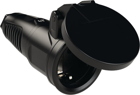 JÄGER DIREKT Schutzkontaktkupplung 10-/16 A 250 V schwarz IP54 Vollgummi mit Federklappdeckel