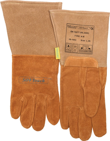 WELDAS Schweißerhandschuhe Gr. L (9) aus Schweins-/Wildleder mit Softouch® – 5 Paar