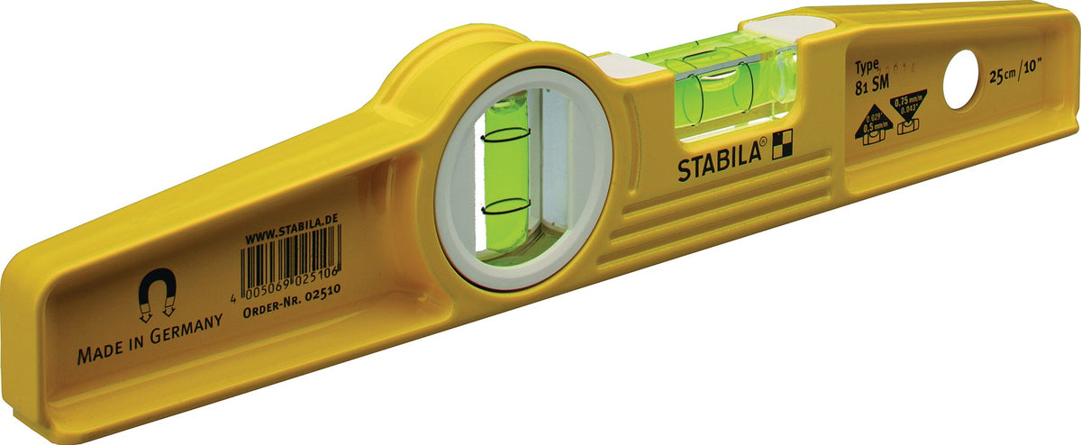 STABILA Torpedowasserwaage 81 SM 25 cm Aluminium gelb, ± 0,5 mm/m, mit Seltenerd-Magnet
