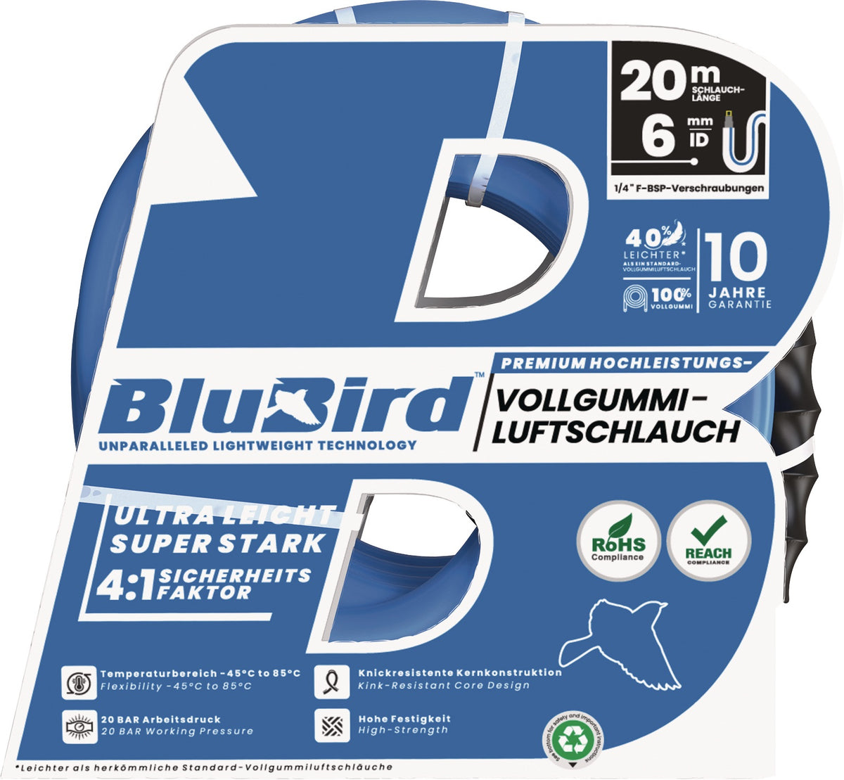 RIEGLER Werkstattschlauch-Set BluBird, 6 mm Innendurchmesser, 12 mm Außendurchmesser, 5 m, Messingkupplung