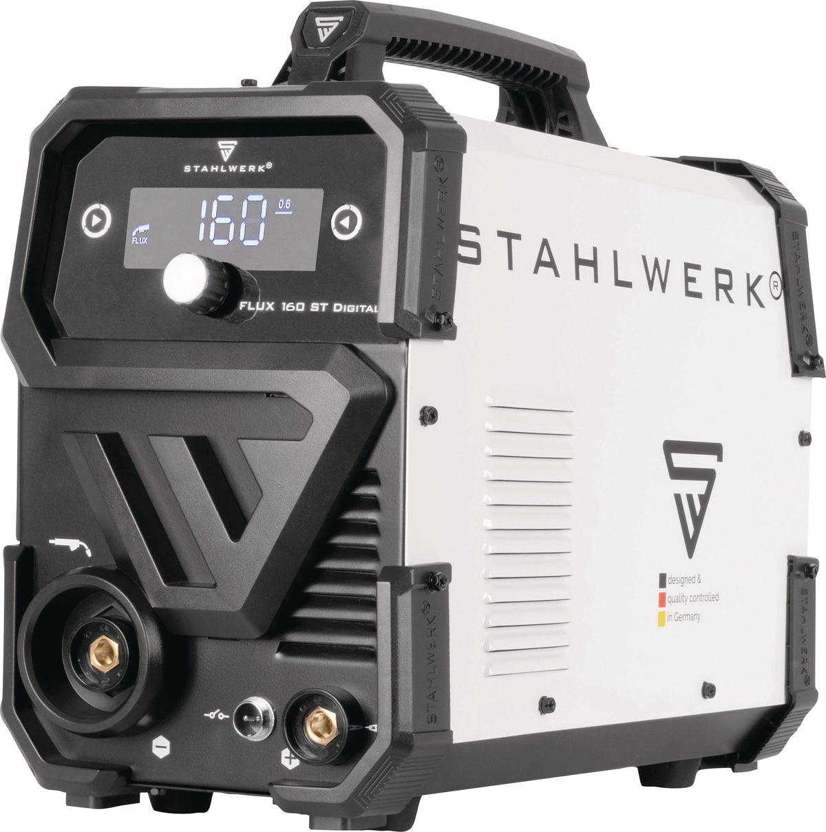 STAHLWERK Fülldrahtschweißgerät FLUX 160 ST Digital – 20-160 A, synergischer Drahtvorschub, IGBT, gasgekühlt