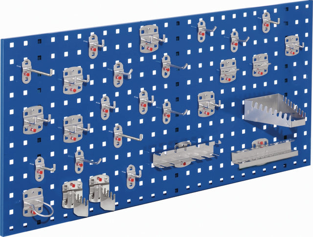 RASTERPLAN Lochplatte 450x1000 mm enzianblau RAL 5010, 28-teilig, Stahlblech