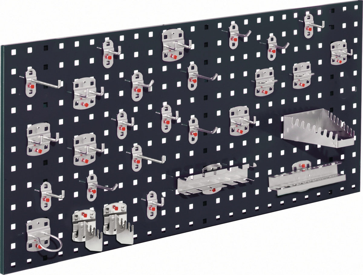 RASTERPLAN Lochplatte 450x1000 mm anthrazitgrau RAL 7016, 28-teilig, Stahlblech, 38 mm Lochabstand