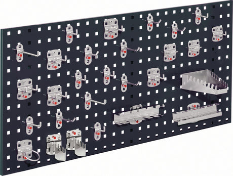 RASTERPLAN Lochplatte 450x1000 mm anthrazitgrau RAL 7016, 28-teilig, Stahlblech, 38 mm Lochabstand