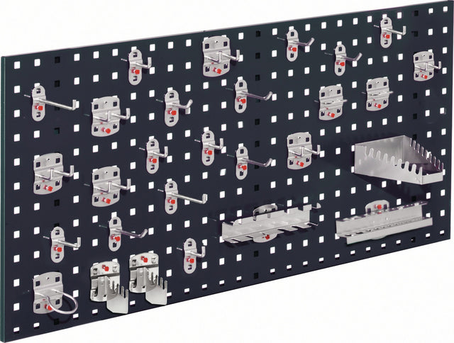 RASTERPLAN Lochplatte 450x1000 mm anthrazitgrau RAL 7016, 28-teilig, Stahlblech, 38 mm Lochabstand