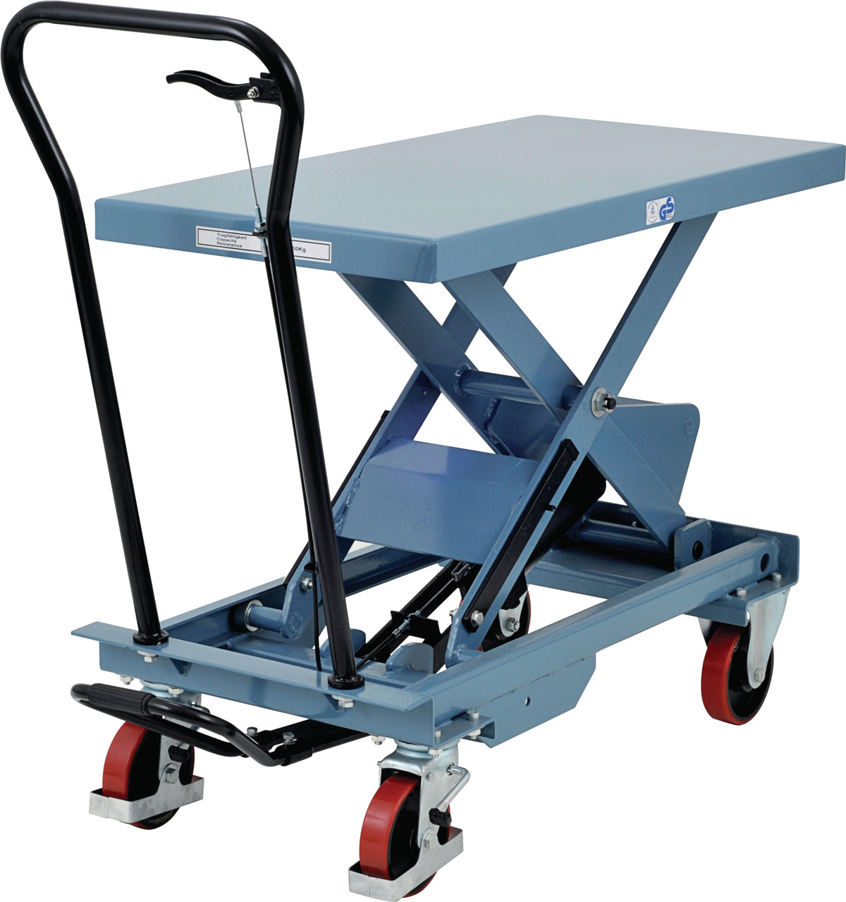 PROMAT Scherenhubtischwagen 150 kg fusshydraulisch – Hubbereich 220–720 mm
