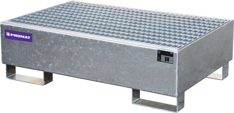 PROMAT Auffangwanne 215 l Stahlblech enzianblau mit Gitterrost – 1200 x 800 x 360 mm
