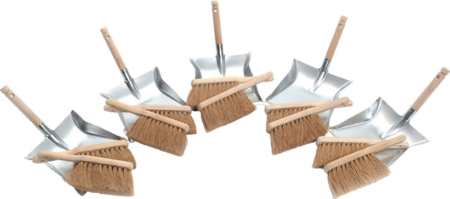 SOREX Kehrschaufel-Set mit Holzgriff – 10x Kokoshandfeger & 5x Kehrschaufel