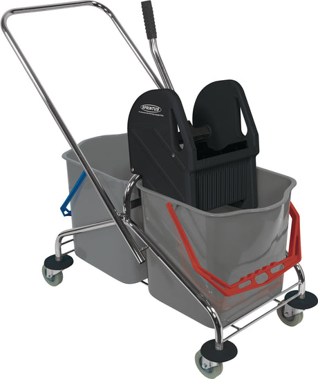 SPRINTUS Reinigungswagen Eimer 2x27 l mit Presse und Stahlrohrgestell