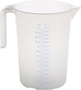 HÜNERSDORFF Messkanne 1000 ml aus Polypropylen, transparent, mit offenem Griff und blauer Skala