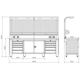 TOOLBOX4YOU Bullram 250cm Profi Werkbank mit Schubladen und Rückwand - 2500x730x2050mm – WBG02