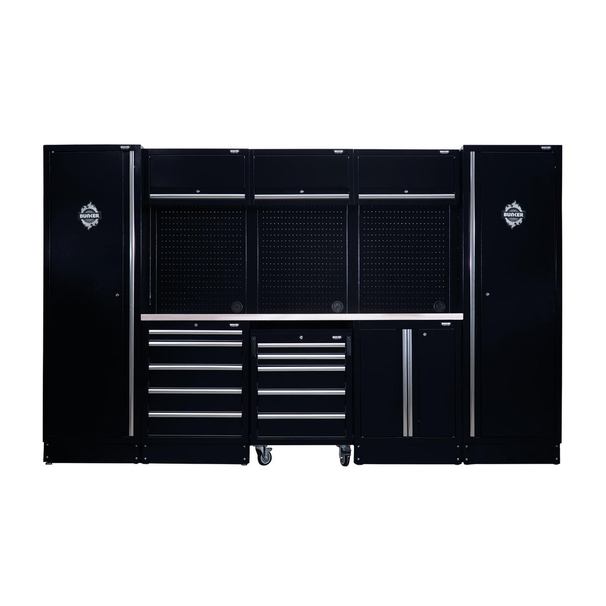 BUNKER 3240mm Modulare Werkstatteinrichtung Werkbank mit Edelstahl-Arbeitsplatte - 16-teilig - D04402