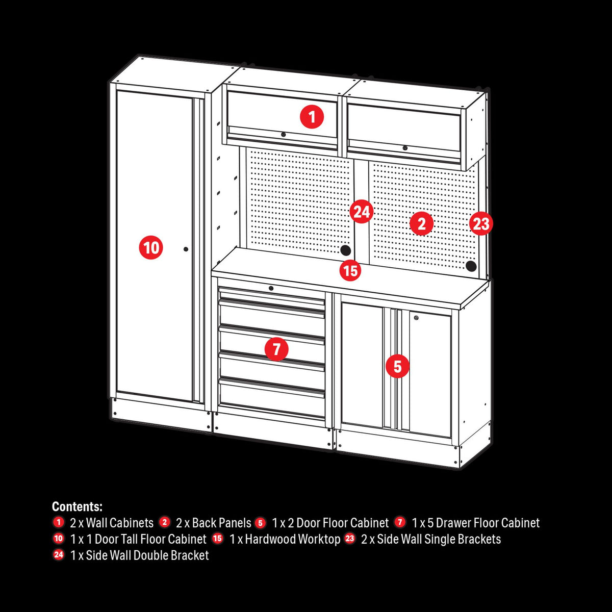 BUNKER 1960mm Modulare Werkstatteinrichtung Werkbank mit Hartholz-Arbeitsplatte - 11-teilig - D04488
