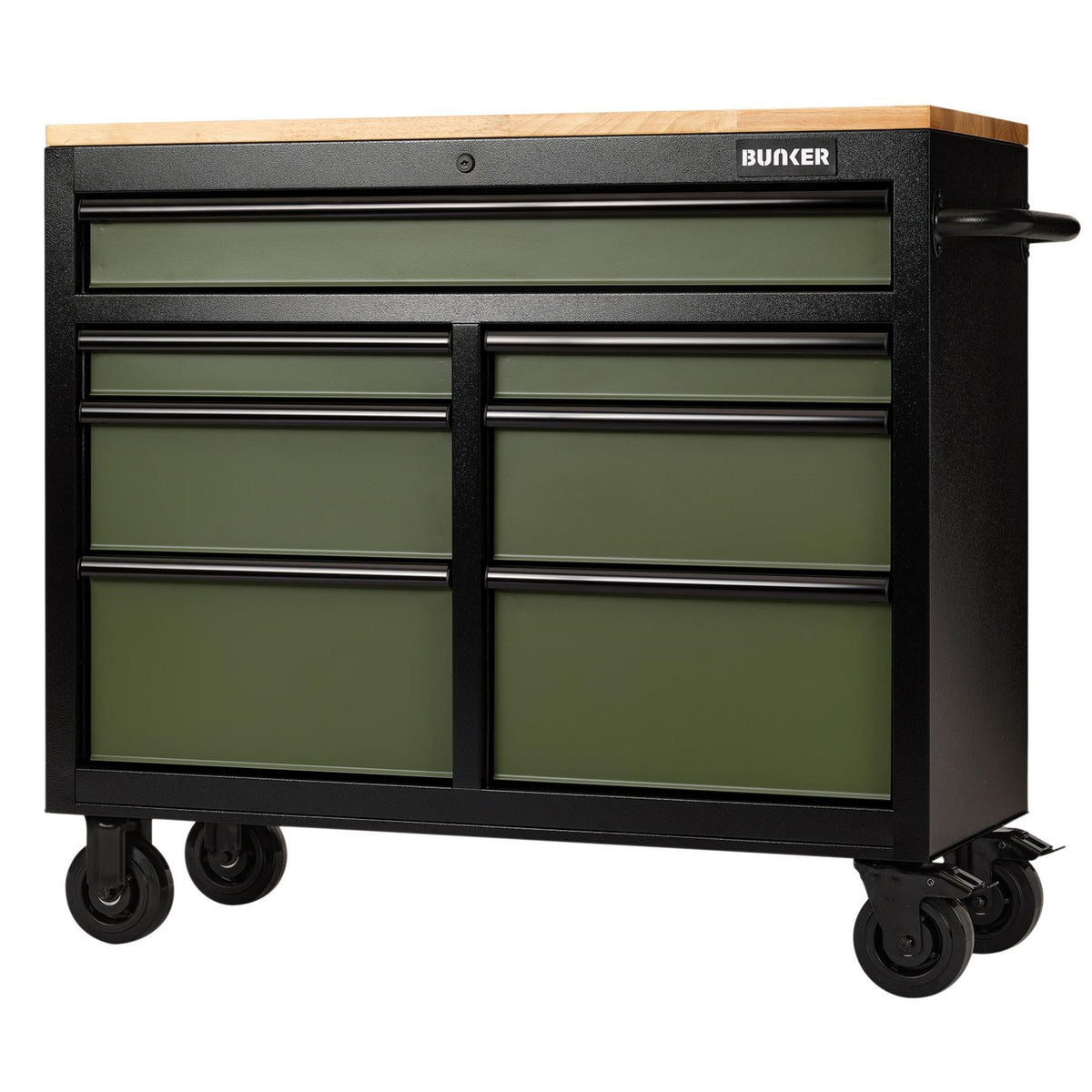 BUNKER Profi Werkbank 41 Zoll, 104 cm - Grün - Werkbank mit Schubladen - 7 - Werkbank mit Rollen - D08221