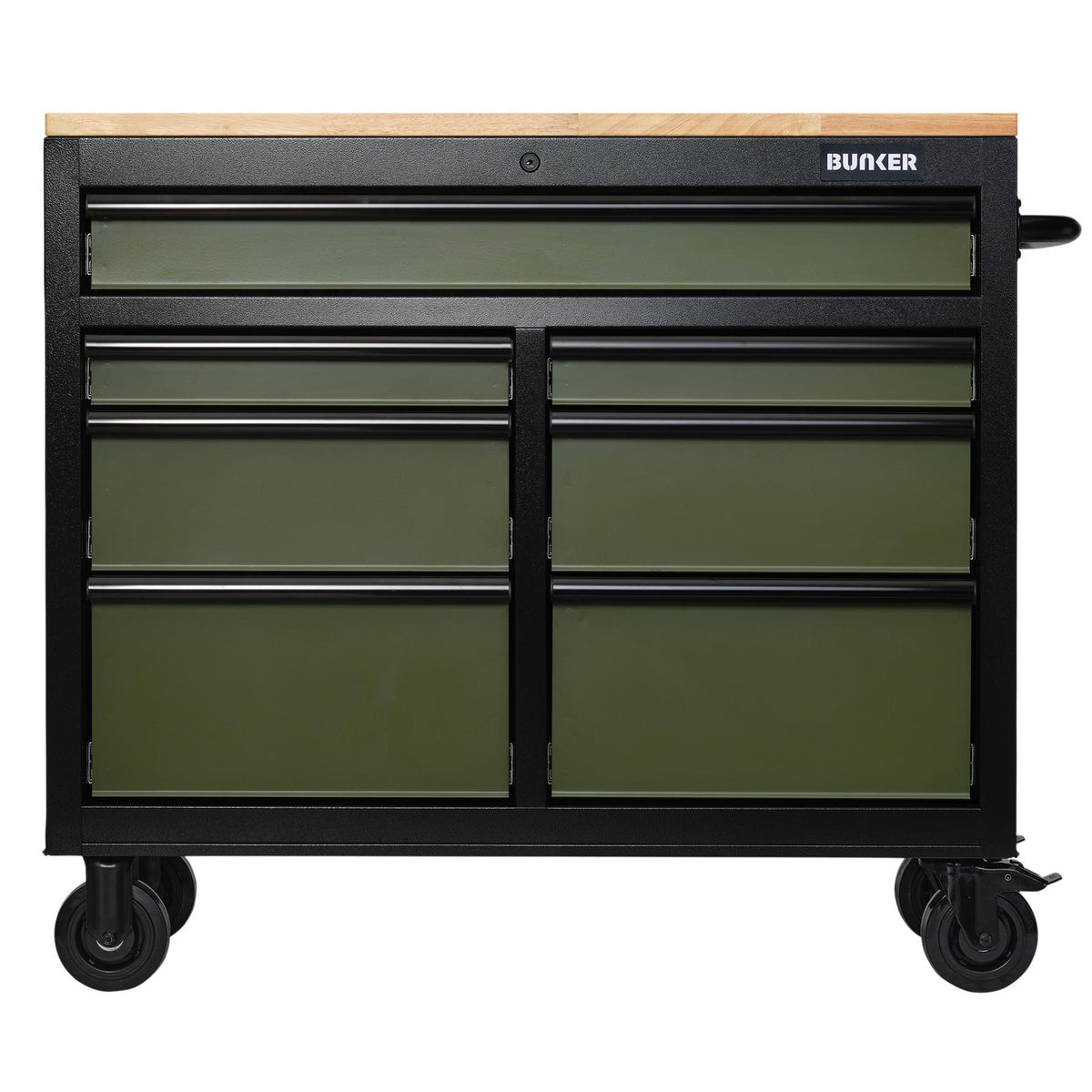 BUNKER Profi Werkbank 41 Zoll, 104 cm - Grün - Werkbank mit Schubladen - 7 - Werkbank mit Rollen - D08221