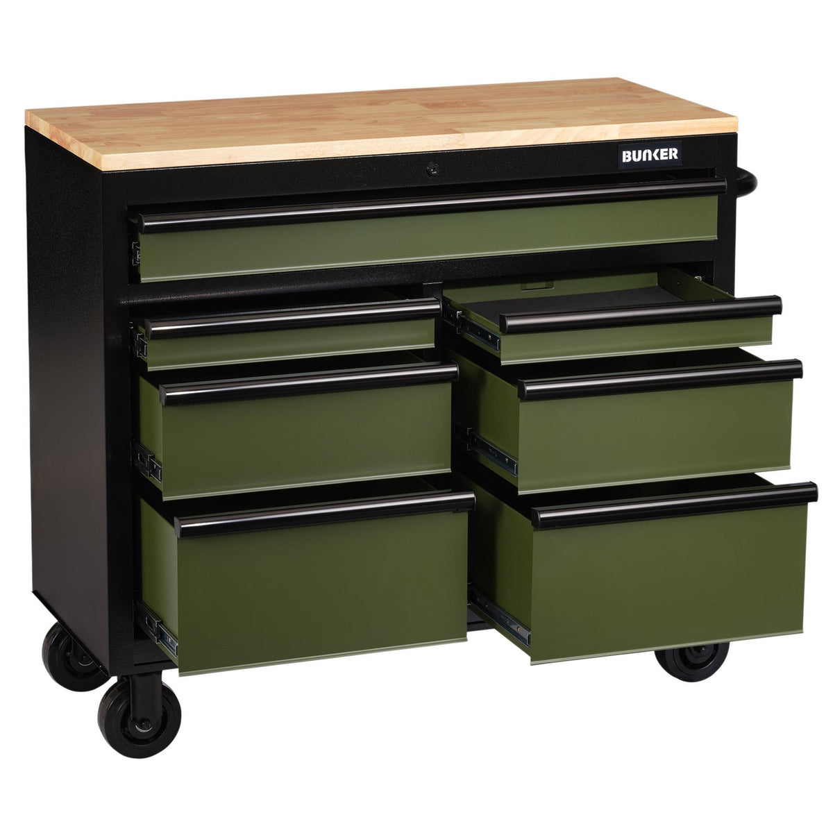 BUNKER Profi Werkbank 41 Zoll, 104 cm - Grün - Werkbank mit Schubladen - 7 - Werkbank mit Rollen - D08221