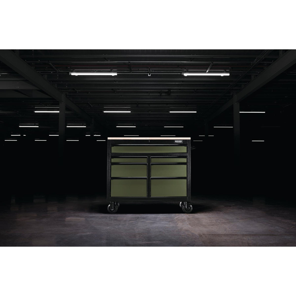BUNKER Profi Werkbank 41 Zoll, 104 cm - Grün - Werkbank mit Schubladen - 7 - Werkbank mit Rollen - D08221