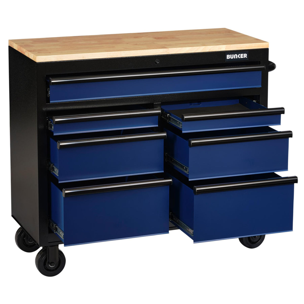 BUNKER Profi Werkbank 41 Zoll, 104 cm - Blau - Werkbank mit Schubladen - 7 - Werkbank mit Rollen - D08222