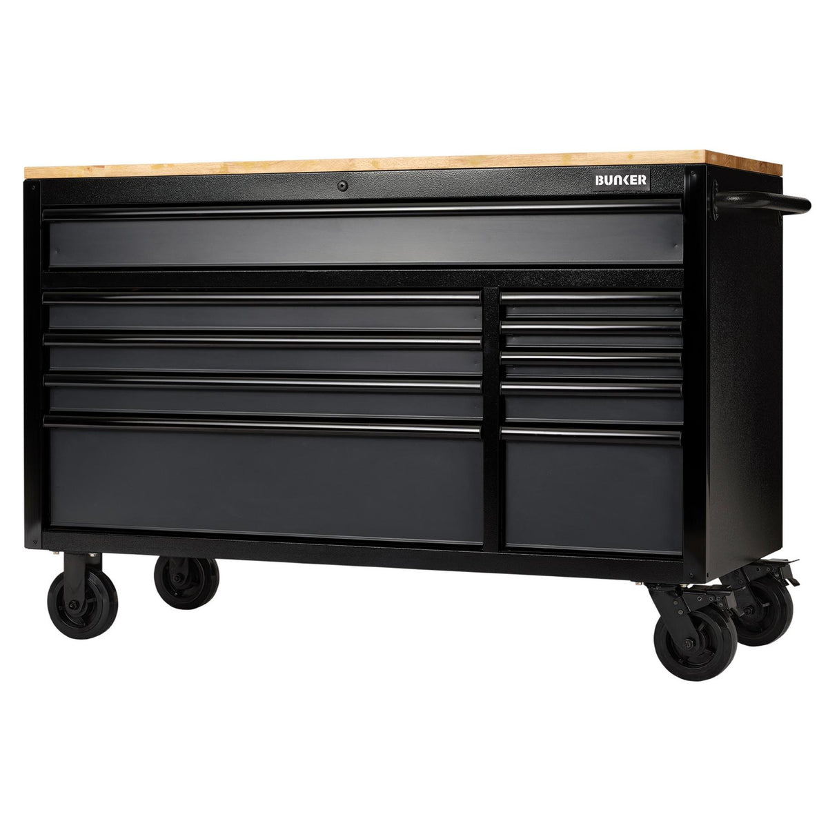 BUNKER Profi Werkbank mit Schubladen 56 Zoll, 155 cm - Grau - 56 Zoll, 155 cm - Werkbank mit Rollen - 10 Schubladen - D08227