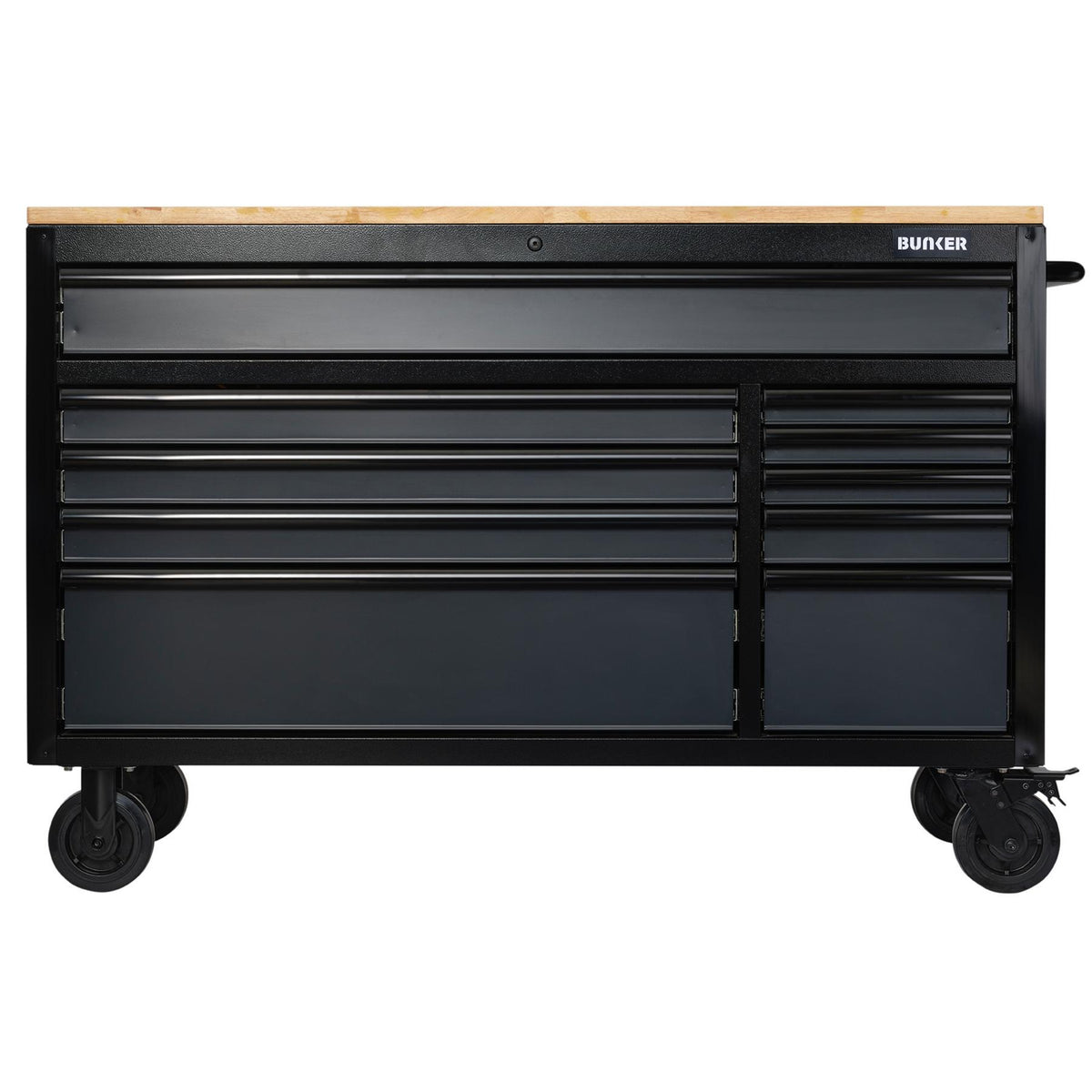 BUNKER Profi Werkbank mit Schubladen 56 Zoll, 155 cm - Grau - 56 Zoll, 155 cm - Werkbank mit Rollen - 10 Schubladen - D08227