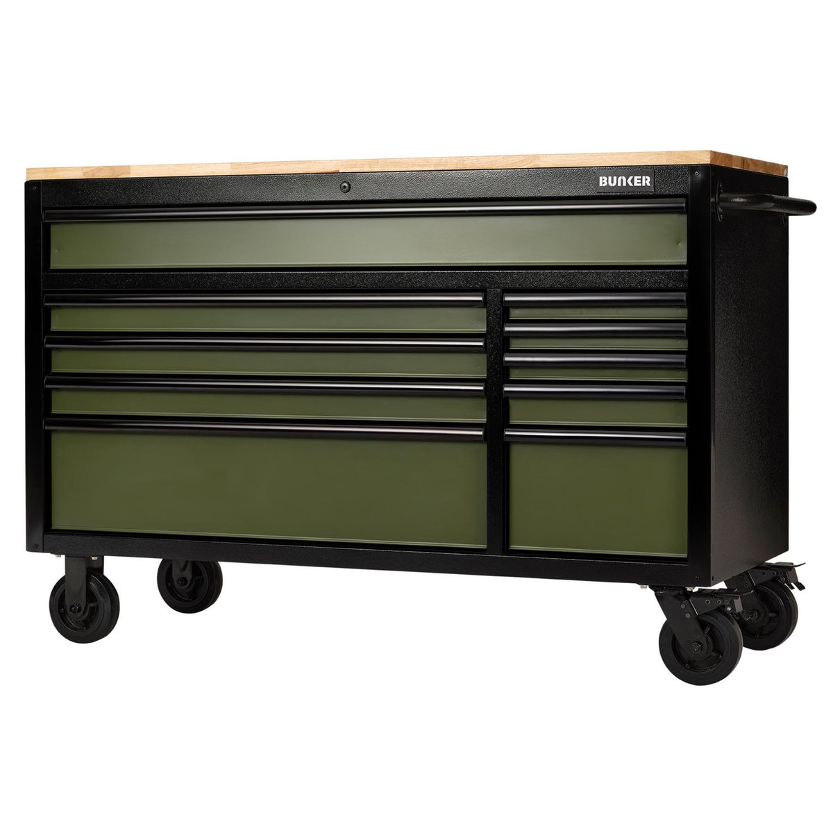 BUNKER Profi Werkbank mit Rollen 56 Zoll, 155 cm - Blau - Werkbank mit Schubladen - 10 Schubladen - D08236
