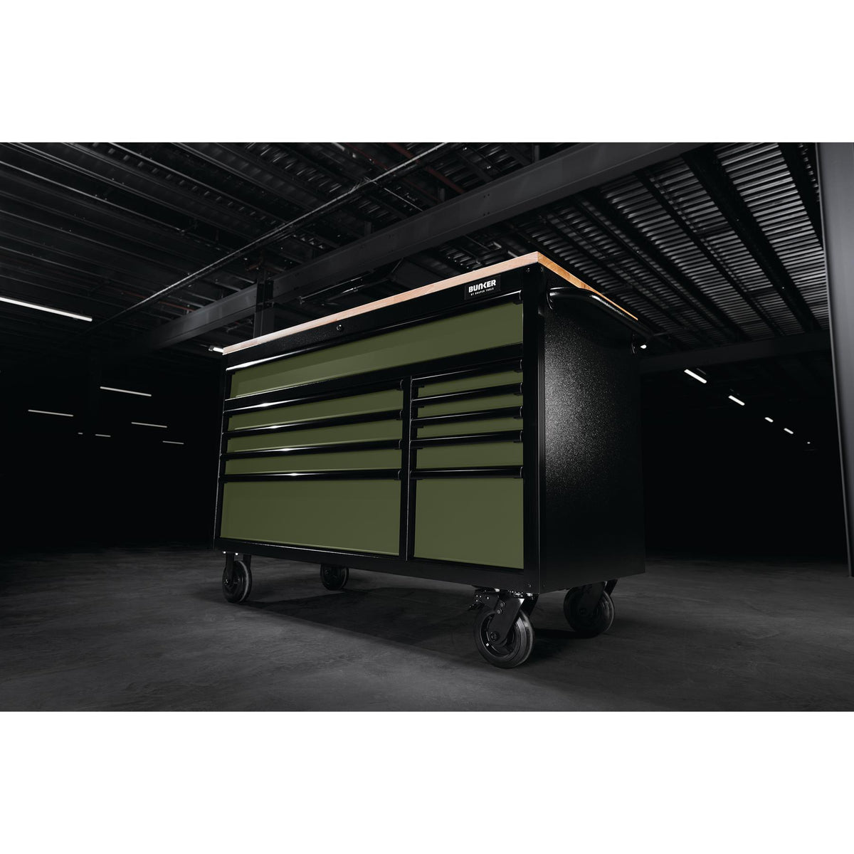 BUNKER Profi Werkbank mit Rollen 56 Zoll, 155 cm - Blau - Werkbank mit Schubladen - 10 Schubladen - D08236