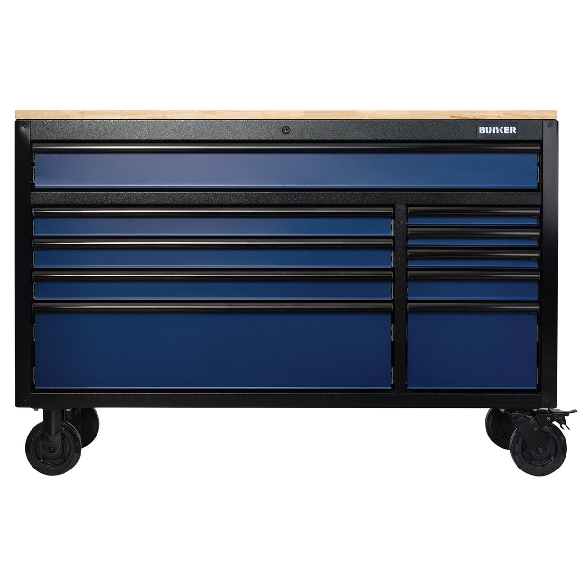 BUNKER Profi Werkbank 56 Zoll, 155 cm - Blau - Werkbank mit Schubladen - 10 - Werkbank mit Rollen - D08237