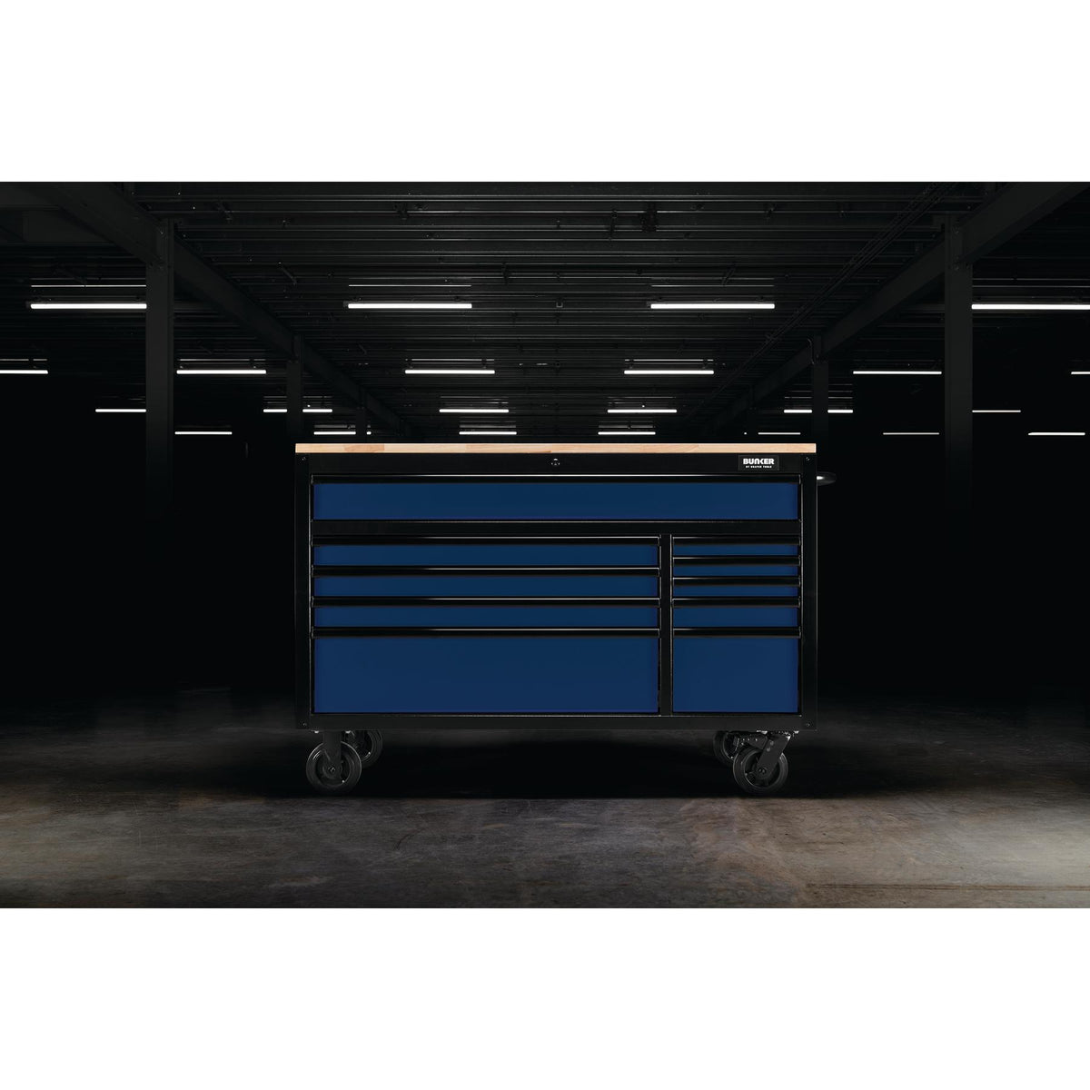 BUNKER Profi Werkbank 56 Zoll, 155 cm - Blau - Werkbank mit Schubladen - 10 - Werkbank mit Rollen - D08237