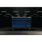 BUNKER Profi Werkbank 56 Zoll, 155 cm - Blau - Werkbank mit Schubladen - 10 - Werkbank mit Rollen - D08237