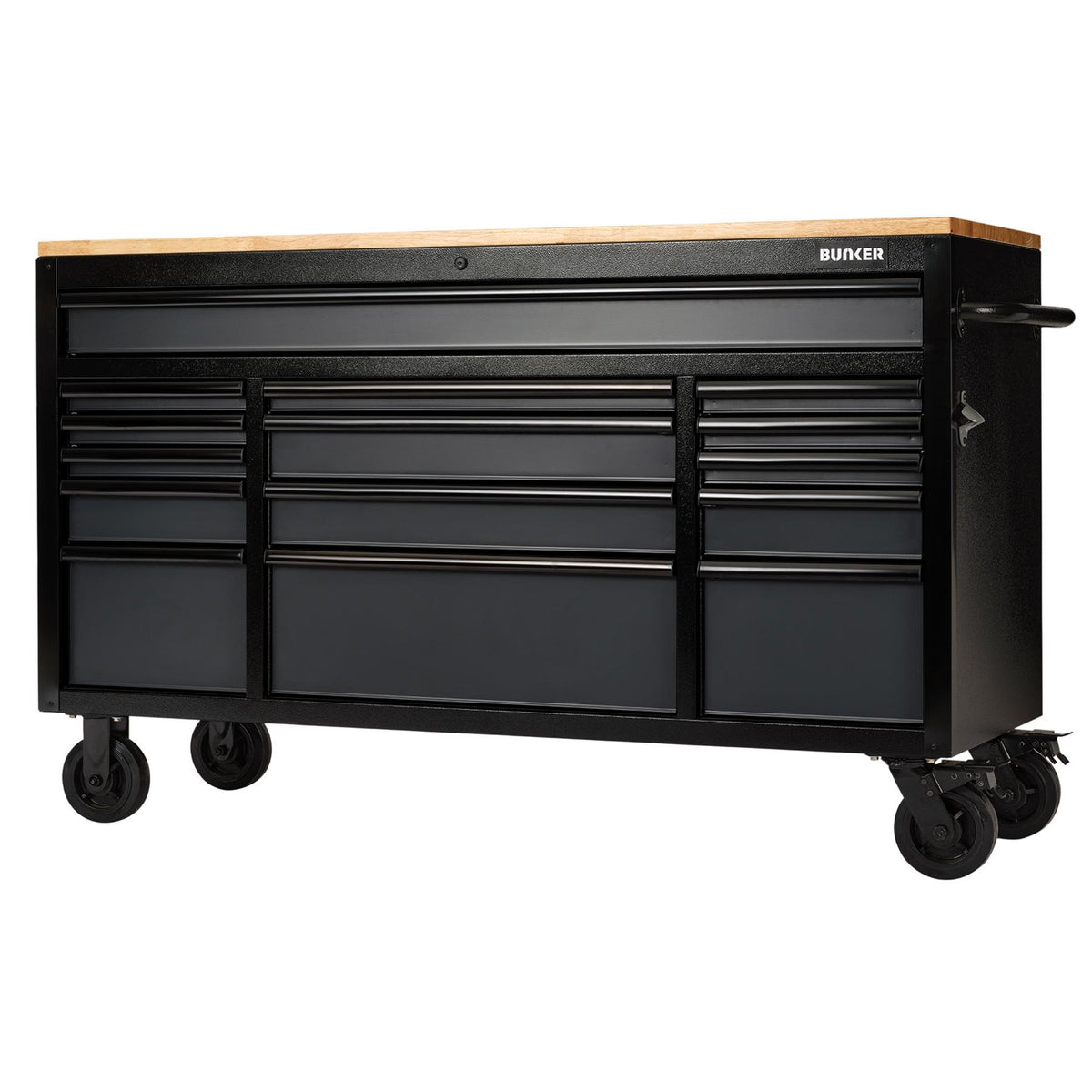 BUNKER Profi Werkbank 61 Zoll (155 cm) Grau - Werkbank mit Rollen - Werkbank mit Schubladen 15 - D08238