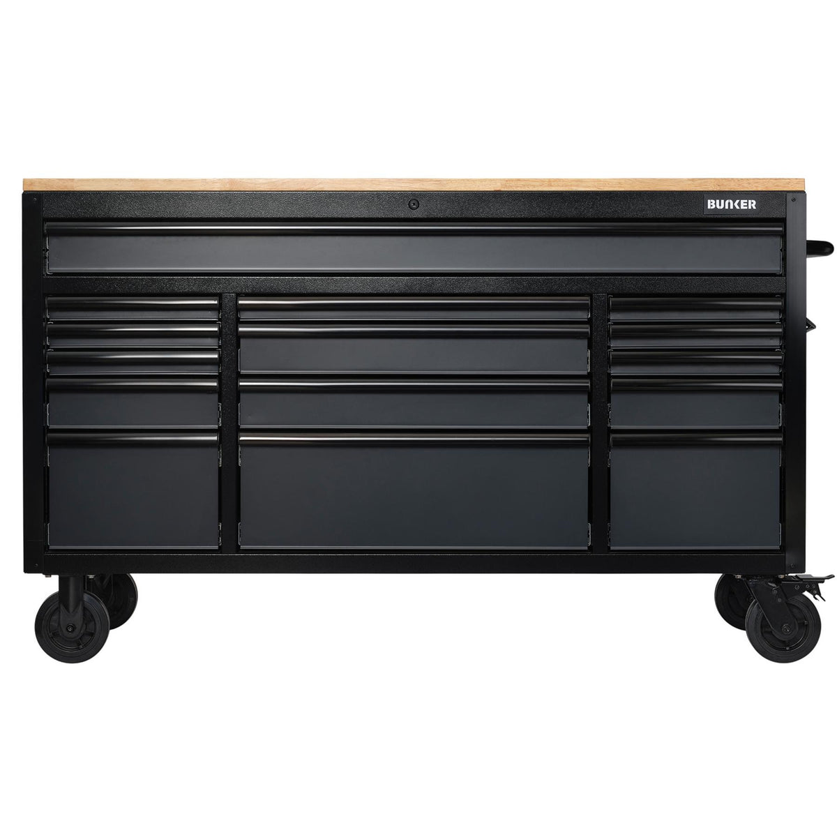 BUNKER Profi Werkbank 61 Zoll (155 cm) Grau - Werkbank mit Rollen - Werkbank mit Schubladen 15 - D08238
