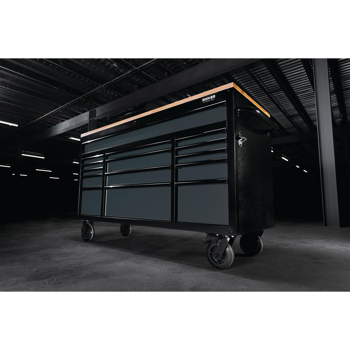 BUNKER Profi Werkbank 61 Zoll (155 cm) Grau - Werkbank mit Rollen - Werkbank mit Schubladen 15 - D08238