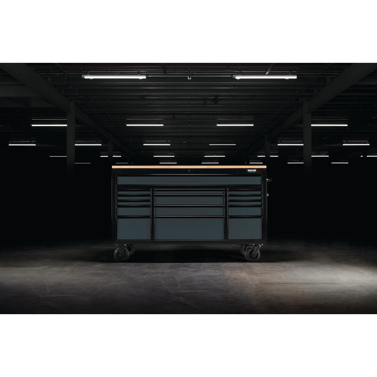 BUNKER Profi Werkbank 61 Zoll (155 cm) Grau - Werkbank mit Rollen - Werkbank mit Schubladen 15 - D08238