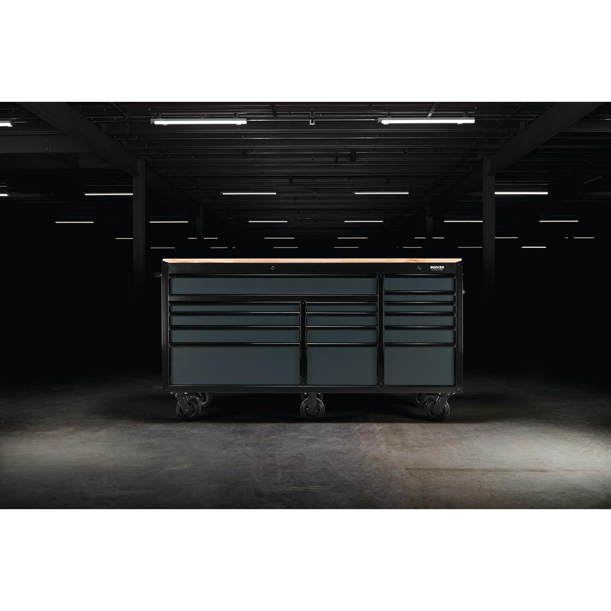 BUNKER Profi Werkbank mit Schubladen 72 Zoll (183 cm) in Grau - Werkbank mit Rollen - 15 Schubladen - D08241