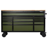 BUNKER Profi Werkbank mit Schubladen 61 Zoll, 155 cm - Grün - Werkbank mit Rollen - 15 Schubladen - D10368