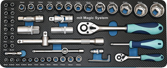 TECWERK Steckschlüsselsatz 55-teilig 1/4+1/2 Zoll SW 4-32 mm mit MAGIC Technologie