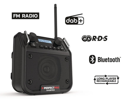 Baustellenradio DABPRO 11,1 V 230 V PERFECTPRO – DAB+, UKW, Bluetooth, IP54