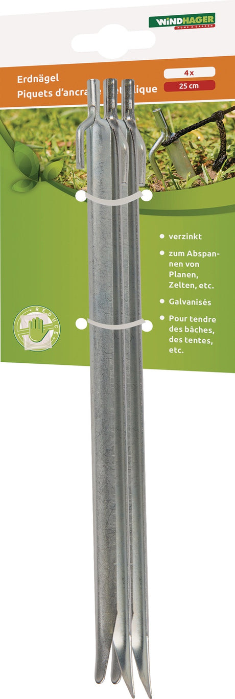 WINDHAGER Erdnagel Metall verzinkt 25 cm – V-Form für Vliese, Folien und Planen
