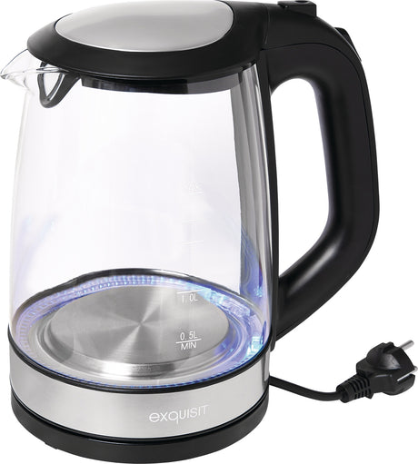 EXQUISIT Wasserkocher WK 3501 – 2 Liter Glas mit blauer LED, 2200 W, schwarz