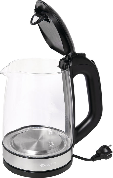 EXQUISIT Wasserkocher WK 3501 – 2 Liter Glas mit blauer LED, 2200 W, schwarz