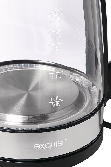 EXQUISIT Wasserkocher WK 3501 – 2 Liter Glas mit blauer LED, 2200 W, schwarz